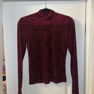 Forever 21, Velvet Cheetah Mock Neck, Color: Maroon, Size: L